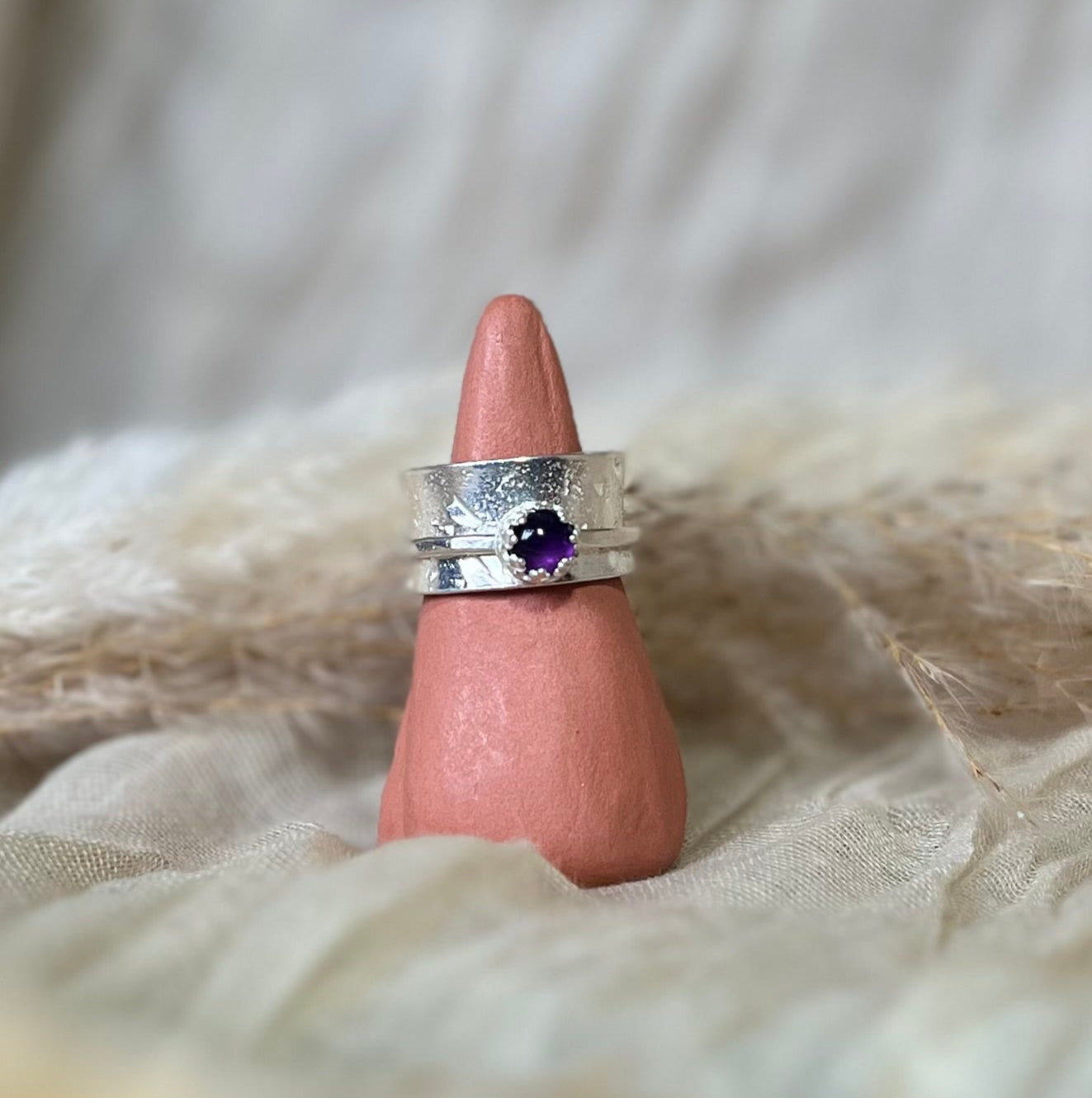 Amethyst Silver Spinner Ring