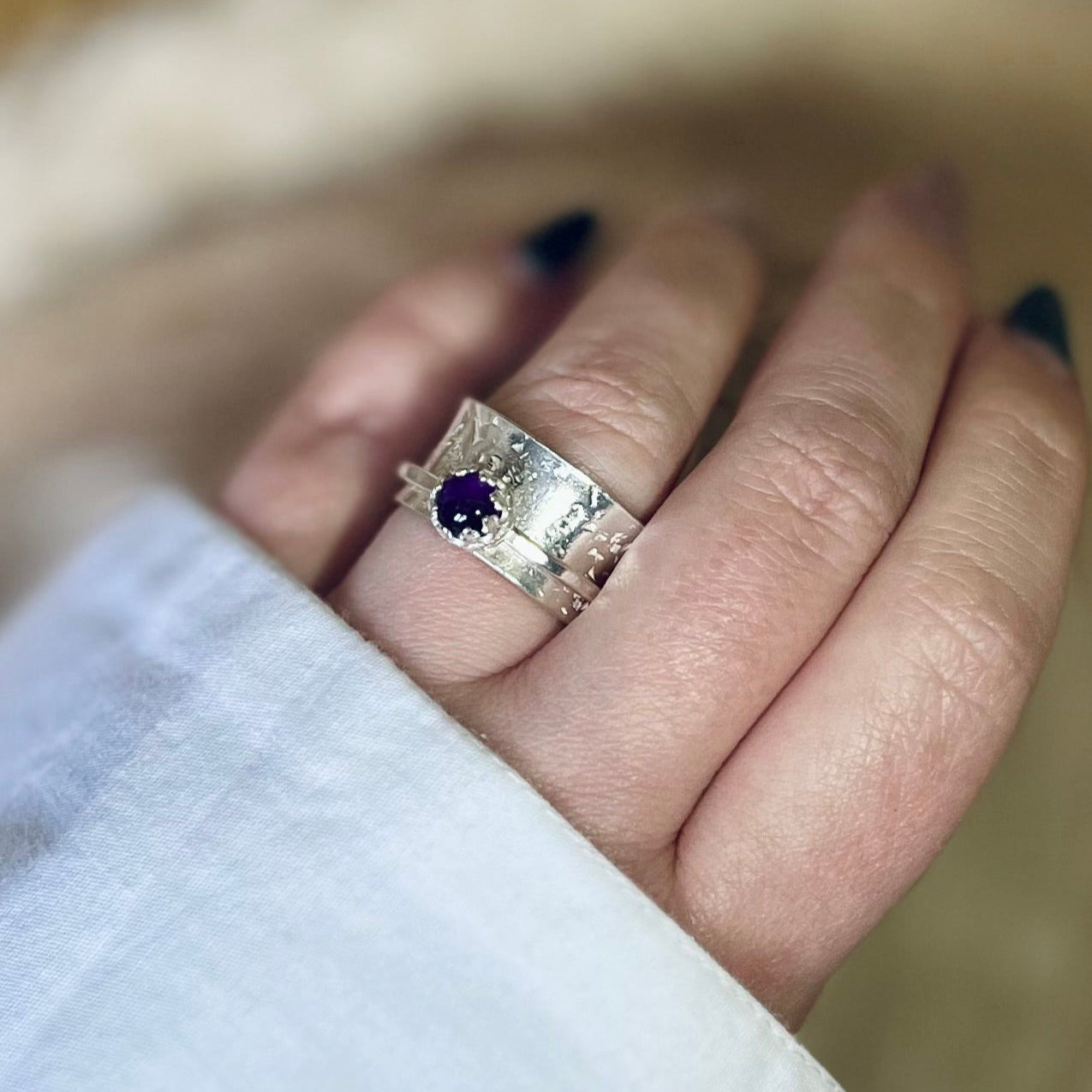 Amethyst Silver Spinner Ring