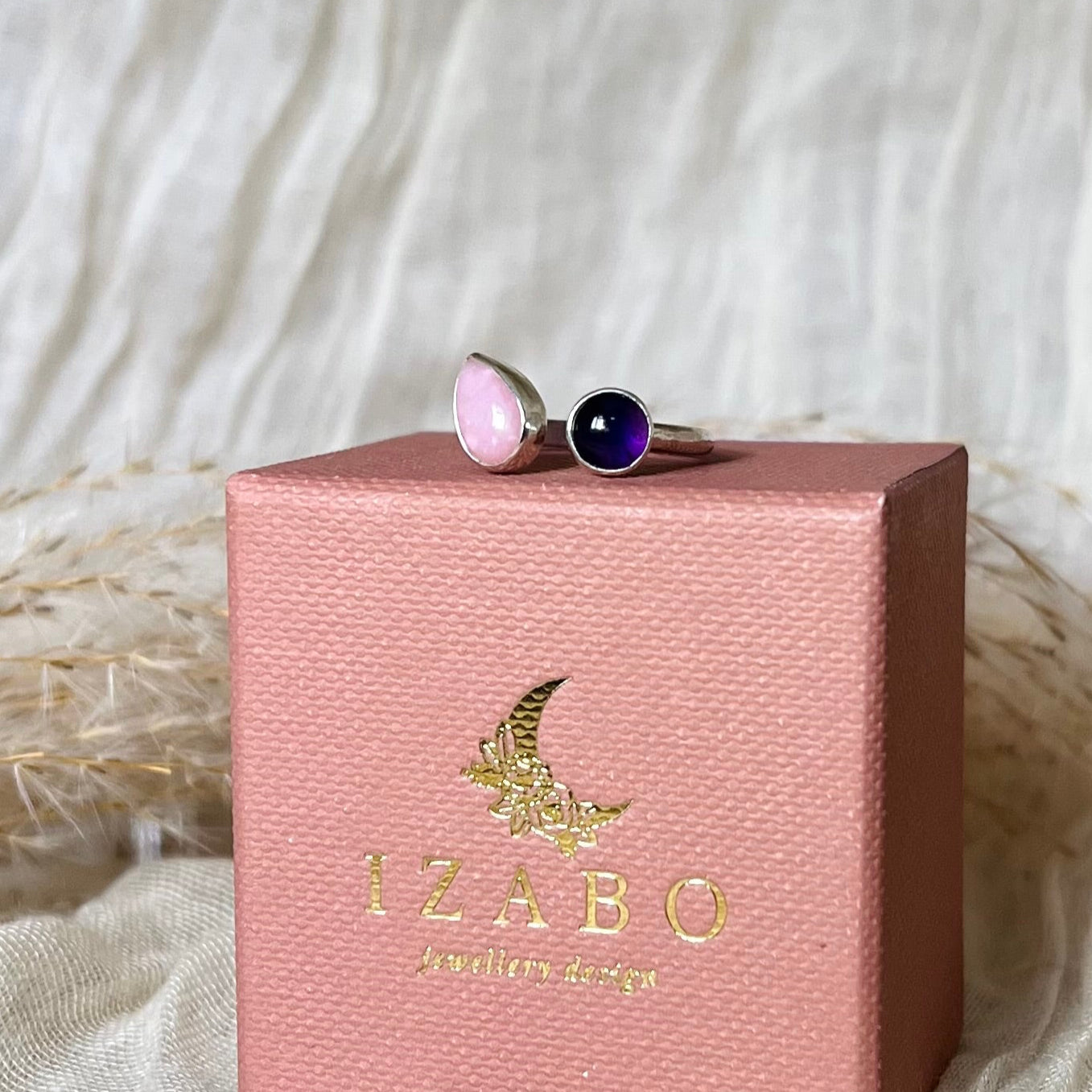 Amethyst and Pink Opal ring