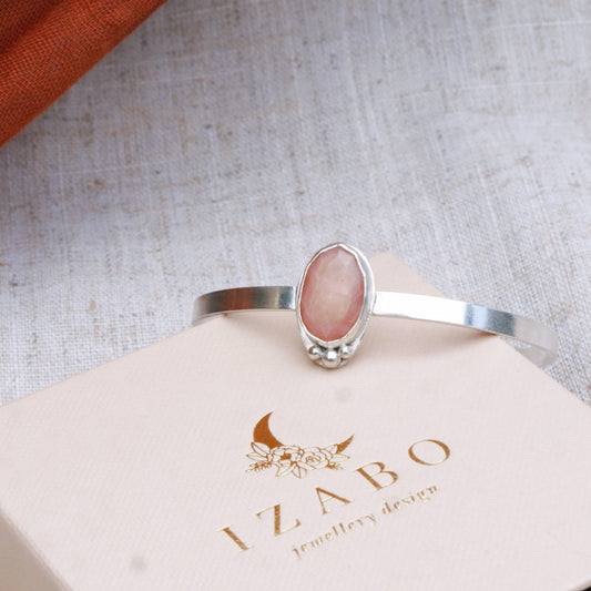 Pink Opal and Recycled Sterling Silver bangle