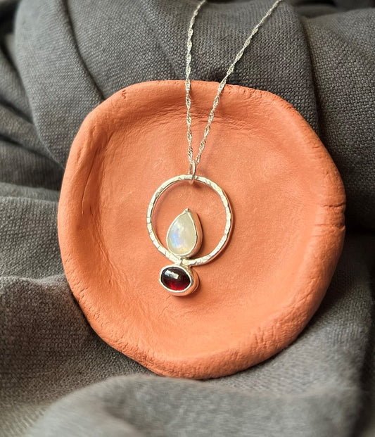 Moonstone and Garnet Sterling Silver Necklace
